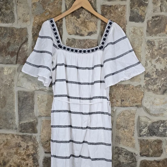 Tory Burch Linen Embroidered Belted Tassel Boho Dress - Picture 7 of 11